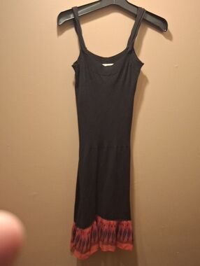 Studio M Black Midi Dress with  Black Body& Pinkish Printed Hem.ruffle 31L&11w.